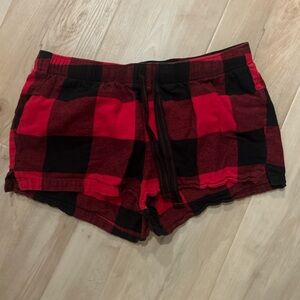 Red and black plaid Christmas pj shorts